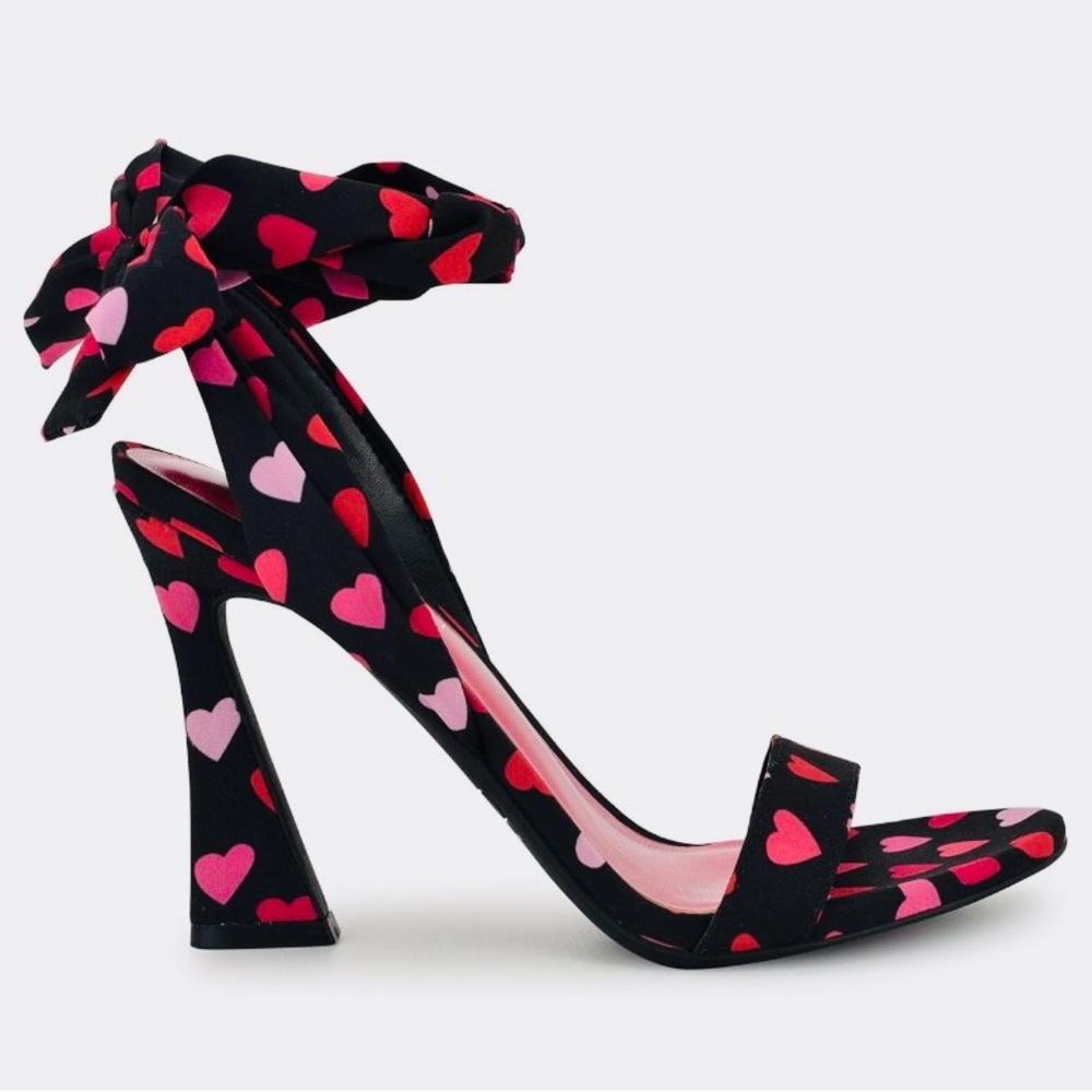 Nine West Satin Black, Red and Pink Heart Tie Heels